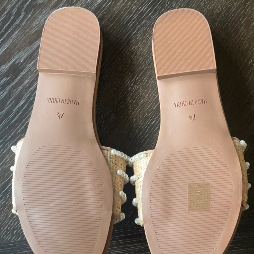 J. Crew Tan Raffia Slide Sandals with Pearl Trim - Picture 3 of 3